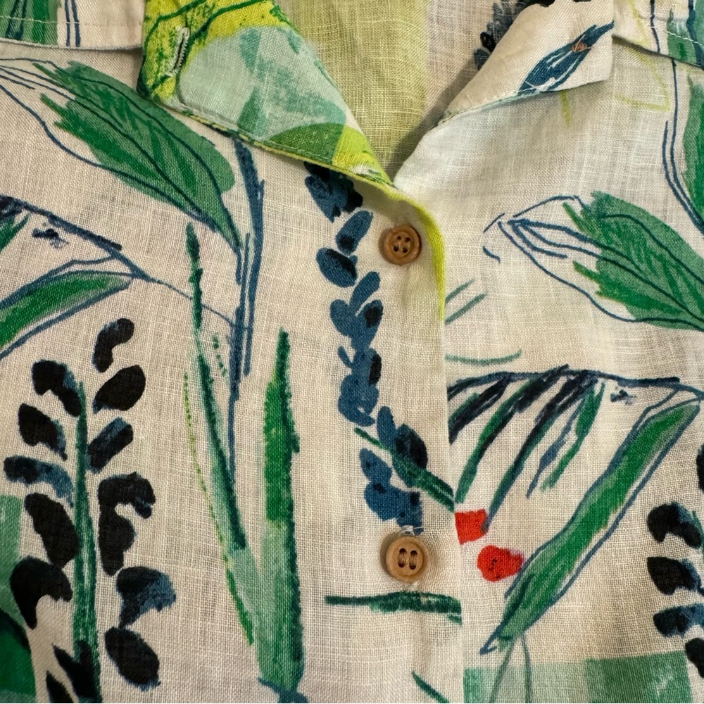 Sigrid Olsen Linen Cropped Button Up Top, M - image 3